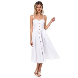 Free People perfect peach poplin midi dress in white sundress button tie